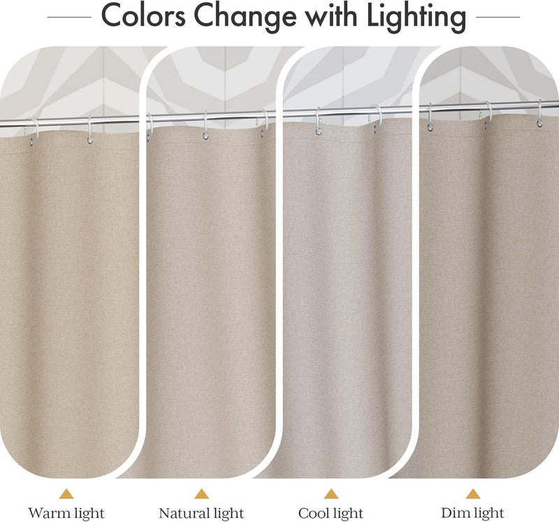 AmazerBath Farmhouse Shower Curtains for Bathroom, Tan Shower Curtain with Tassels, Taupe Rustic Faux Linen Shower Curtain Set with 12 Hooks, 72x72 Inches - Image 5